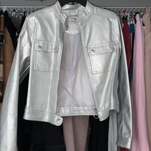 Silver shine leather jacket